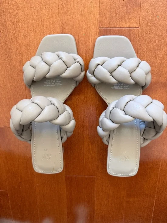 H&M Braided Double-Strap Slide Mules in Light Taupe - Picture 1 of 7